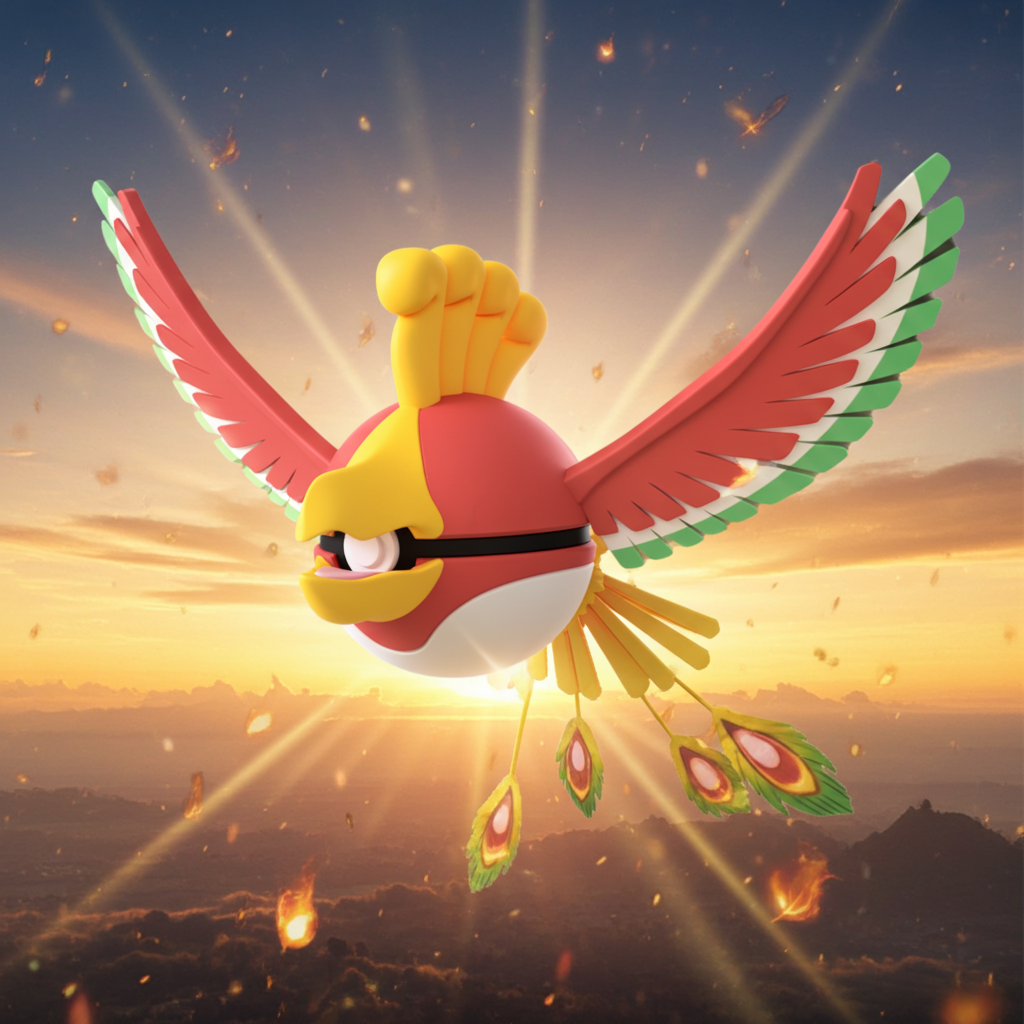 Poké Ball 3D ispirata a Ho-Oh – Sfera decorativa da collezione (#0250)