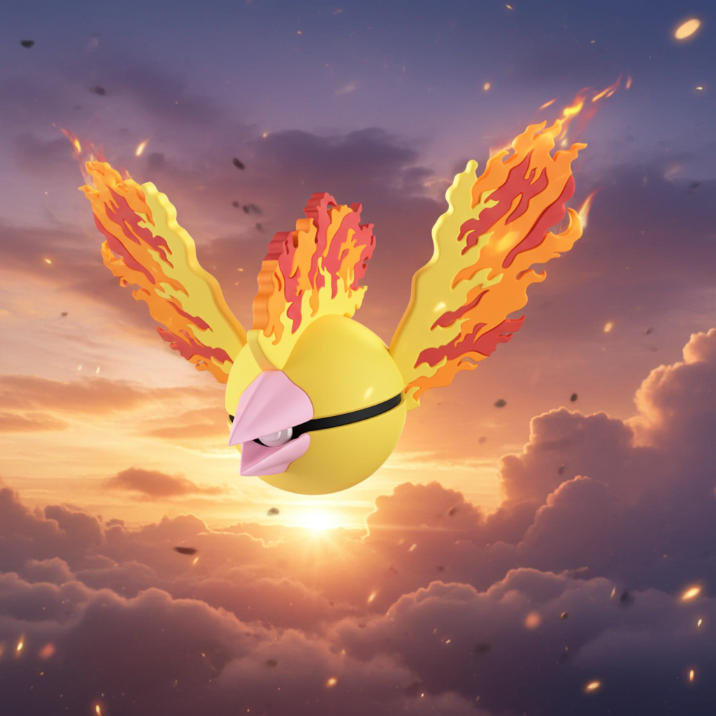 Poké Ball 3D ispirata a Moltres – Sfera decorativa da collezione (#0146)