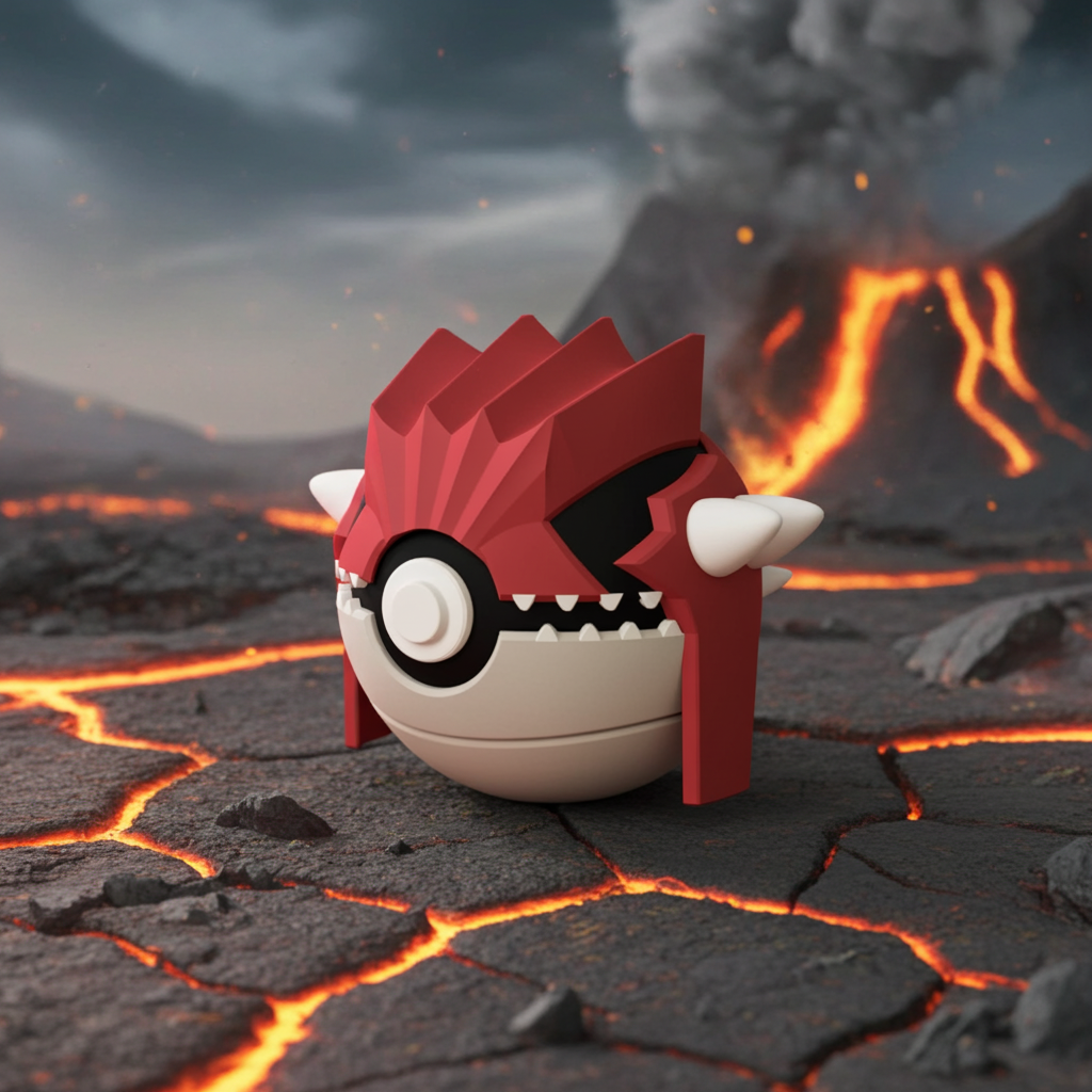 Poké Ball 3D ispirata a Groudon – Sfera decorativa da collezione (#0383)