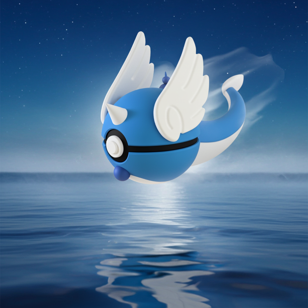 Poké Ball 3D ispirata a Dragonair – Sfera decorativa da collezione (#0148)