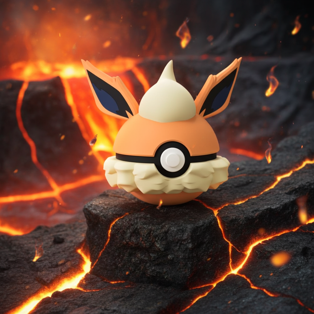 Poké Ball 3D ispirata a Flareon – Sfera decorativa da collezione (#0136)