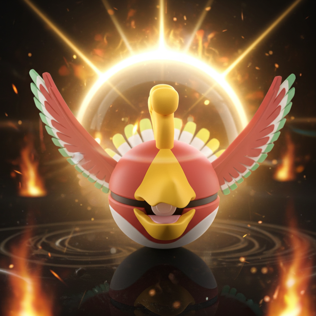 Poké Ball 3D ispirata a Ho-Oh – Sfera decorativa da collezione (#0250)