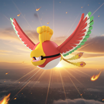 Poké Ball 3D ispirata a Ho-Oh – Sfera decorativa da collezione (#0250)