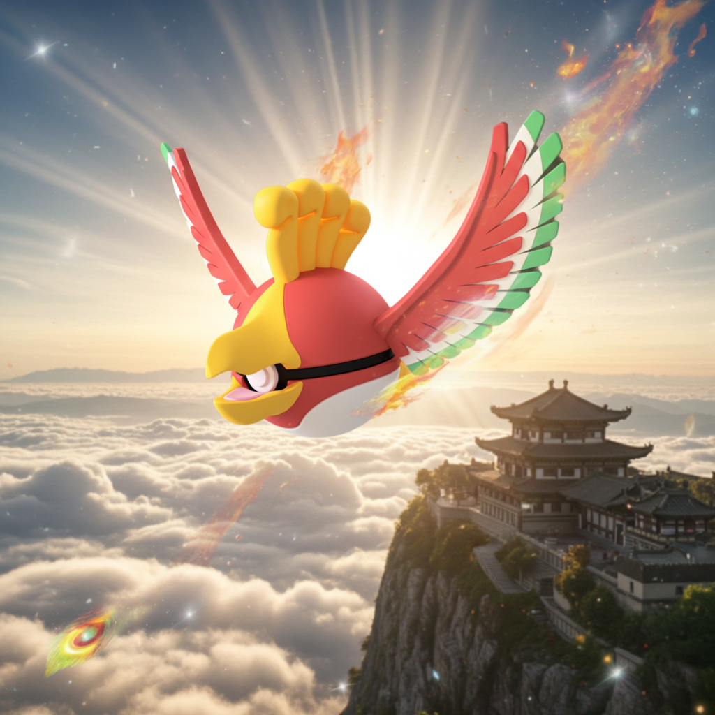 Poké Ball 3D ispirata a Ho-Oh – Sfera decorativa da collezione (#0250)
