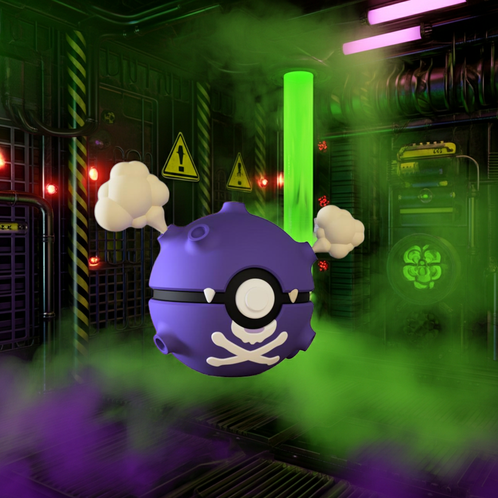 Poké Ball 3D ispirata a Koffing – Sfera decorativa da collezione (#0109)