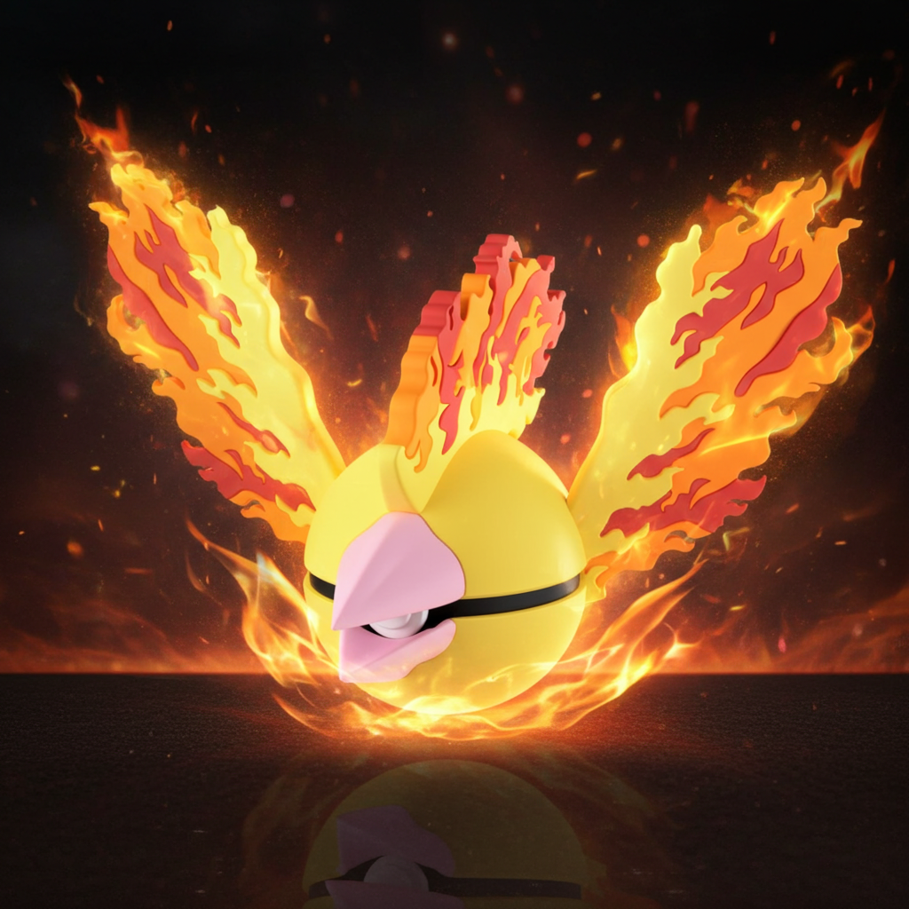 Poké Ball 3D ispirata a Moltres – Sfera decorativa da collezione (#0146)