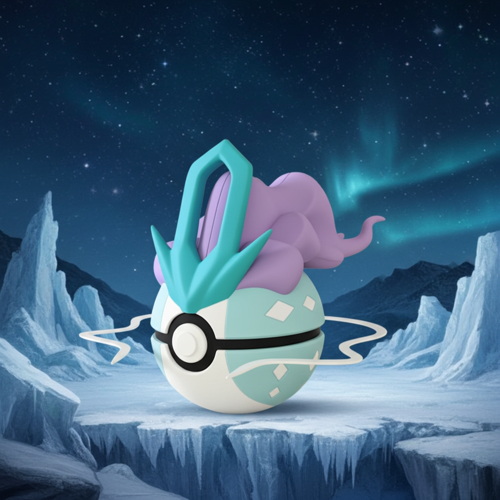 Poké Ball 3D ispirata a Suicune – Sfera decorativa da collezione (#0245)
