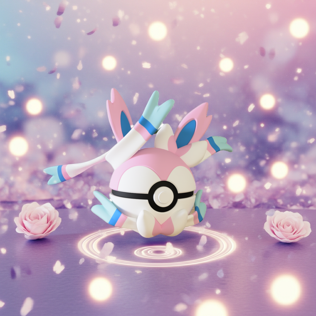 Poké Ball 3D ispirata a Sylveon – Sfera decorativa da collezione (#0700)