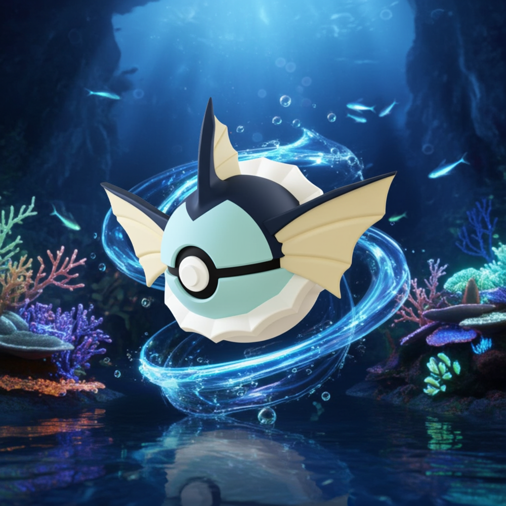 Poké Ball 3D ispirata a Vaporeon – Sfera decorativa da collezione (#0134)