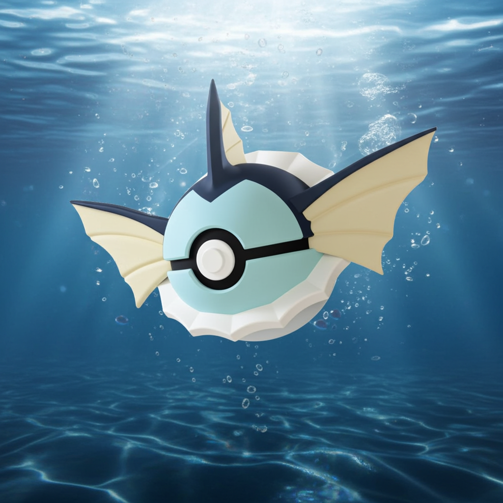Poké Ball 3D ispirata a Vaporeon – Sfera decorativa da collezione (#0134)