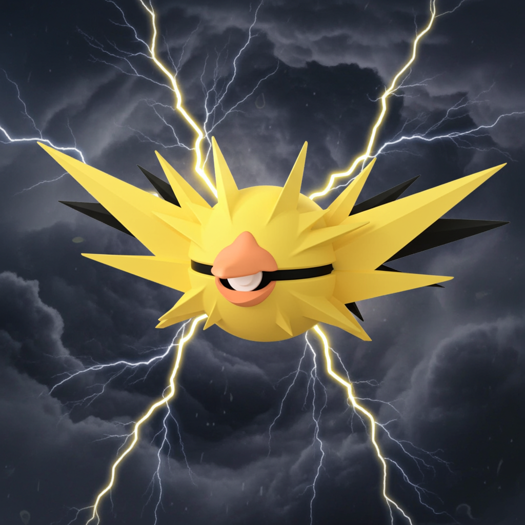 Poké Ball 3D ispirata a Zapdos – Sfera decorativa da collezione (#0145)
