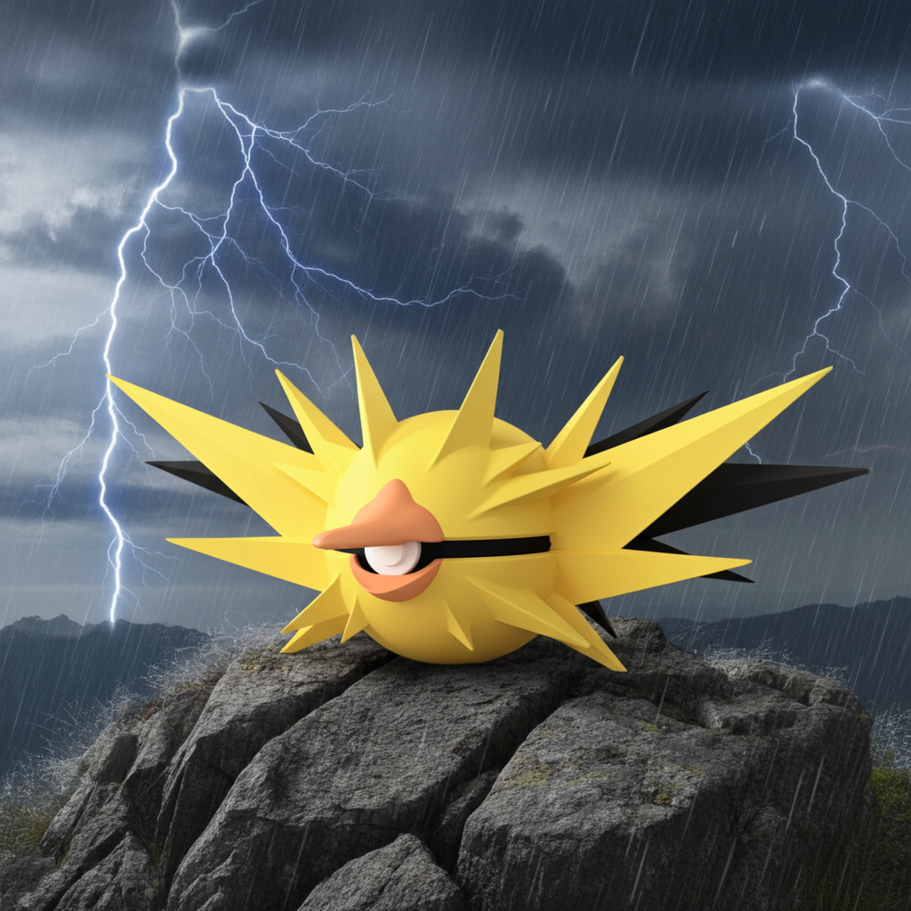 Poké Ball 3D ispirata a Zapdos – Sfera decorativa da collezione (#0145)