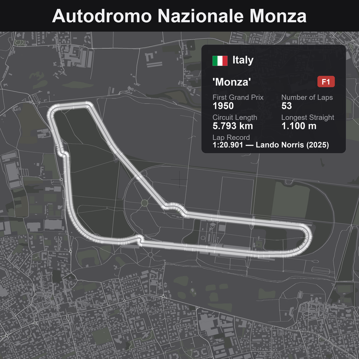 Quadro 3D circuito Monza F1 - Autodromo Nazionale, tracciato in rilievo da parete