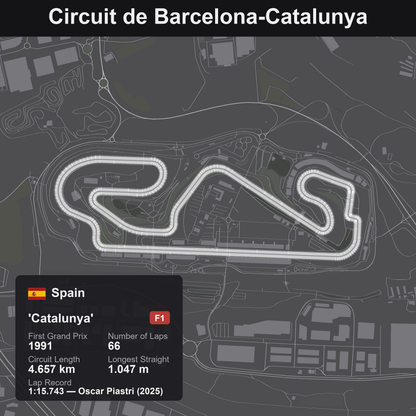 Quadro 3D circuito Barcellona-Catalunya F1, tracciato in rilievo da parete