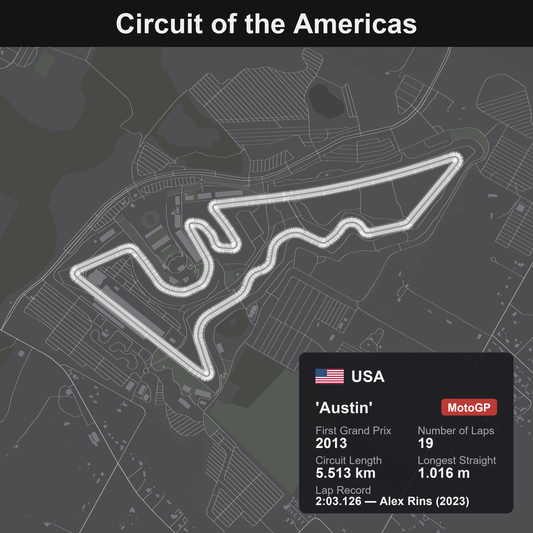 Quadro 3D circuito Austin COTA MotoGP - Circuit of the Americas, tracciato in rilievo