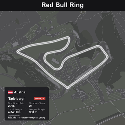 Quadro 3D circuito Red Bull Ring MotoGP - Spielberg, tracciato in rilievo