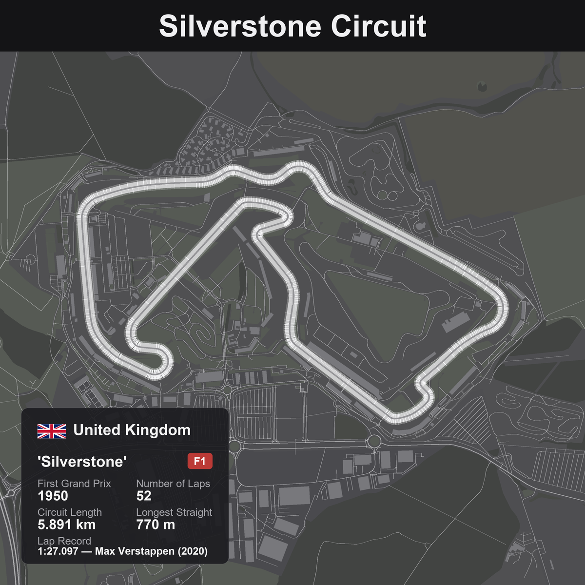 Quadro 3D circuito Silverstone F1, tracciato in rilievo da parete