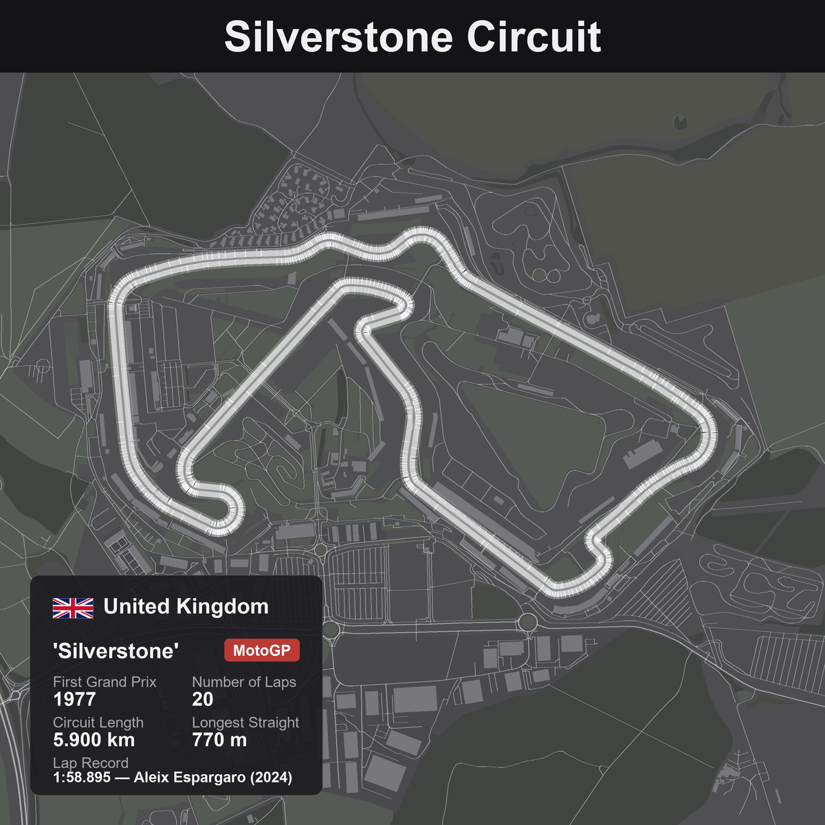 Quadro 3D circuito Silverstone MotoGP, tracciato in rilievo da parete