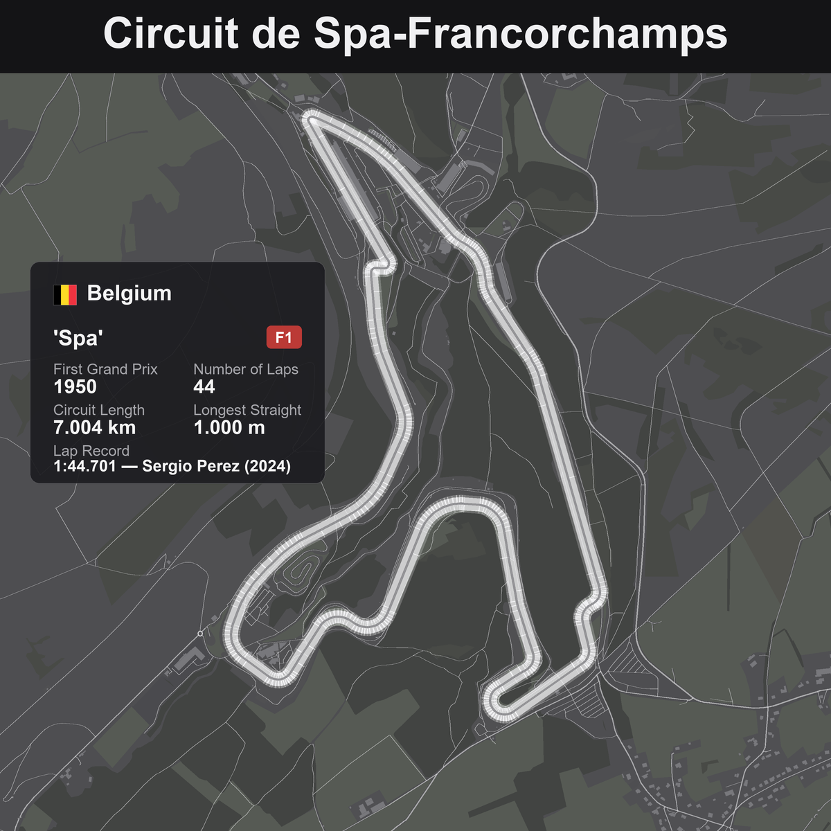 Quadro 3D circuito Spa-Francorchamps F1 - tracciato in rilievo da parete