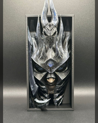 Fermalibro 3D Arthas Lich King dipinto a mano tra libri su una mensola