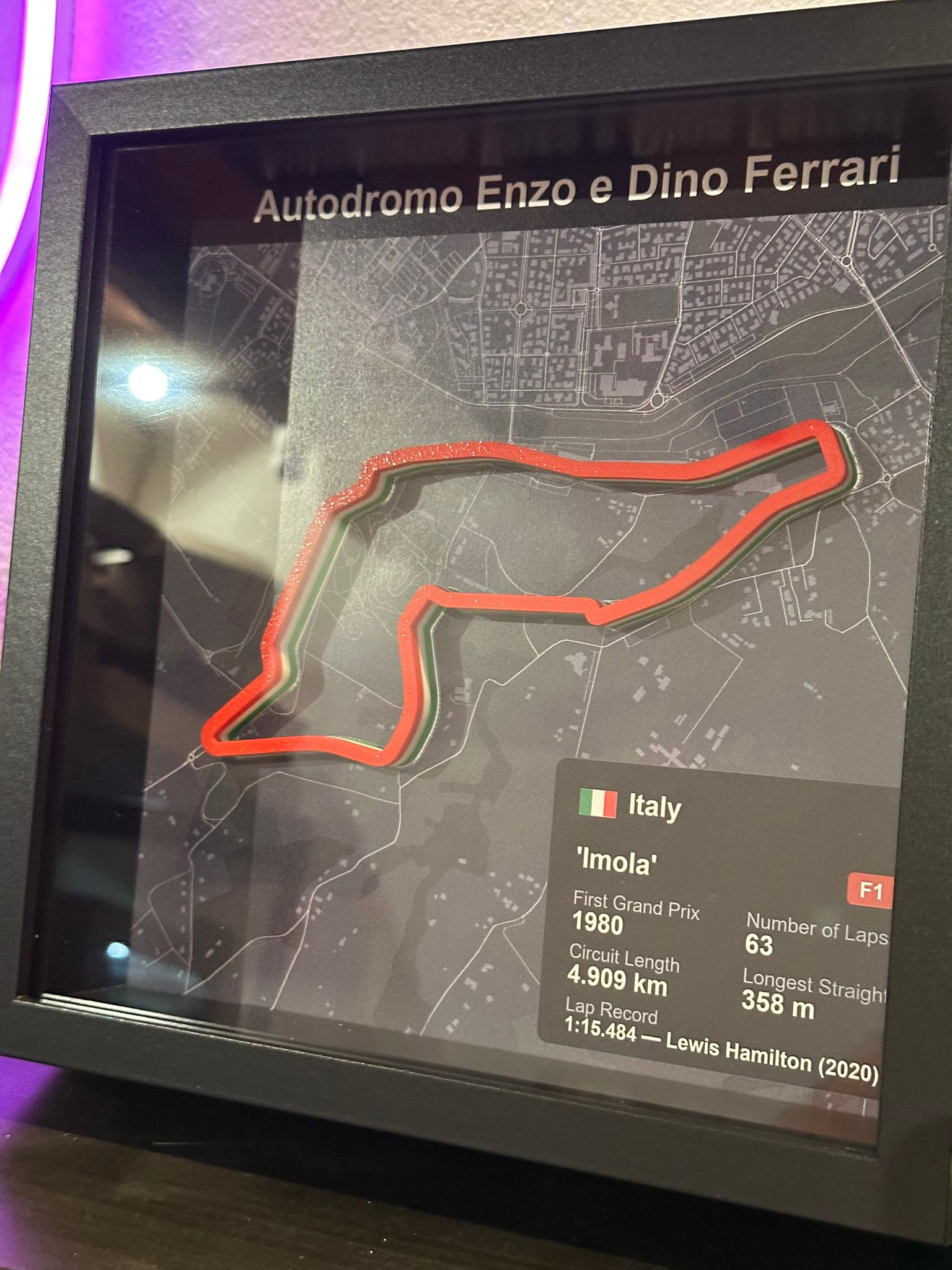 Quadro 3D circuito Imola - prodotto reale incorniciato