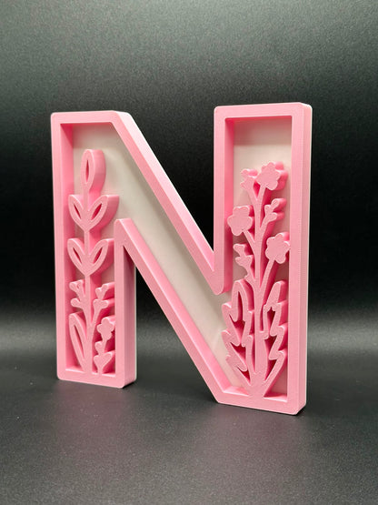 Lettera 3D floreale personalizzata rosa - Livoncraft3D