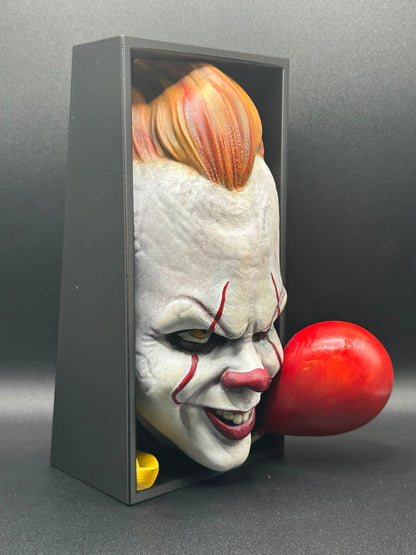 Fermalibro Pennywise, primo piano del volto stampato in 3D