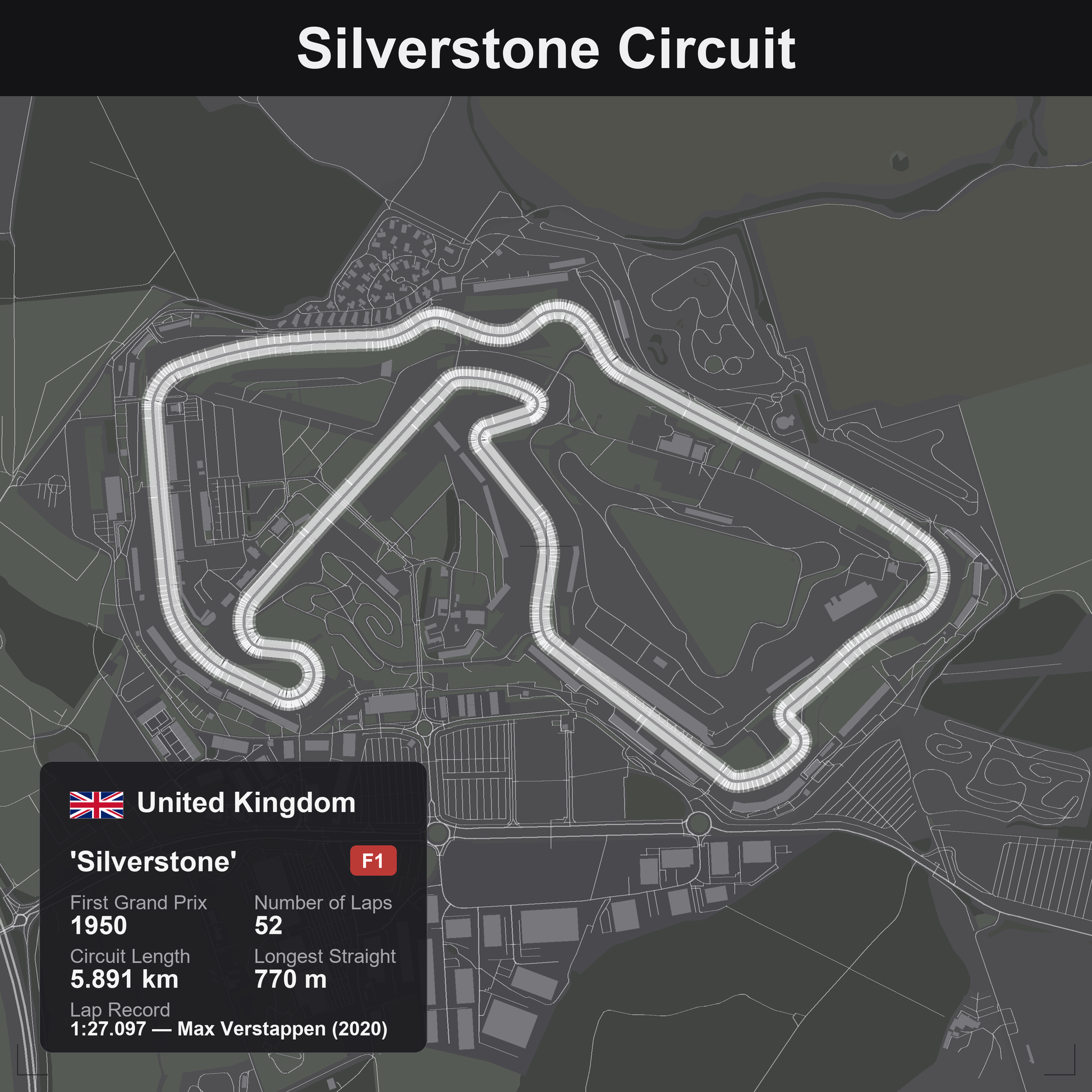 Quadro 3D circuito Silverstone F1, tracciato in rilievo da parete